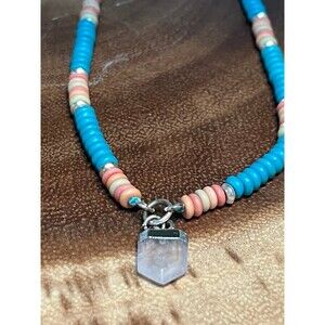 Turquoise beaded Necklace with a quartz crystal